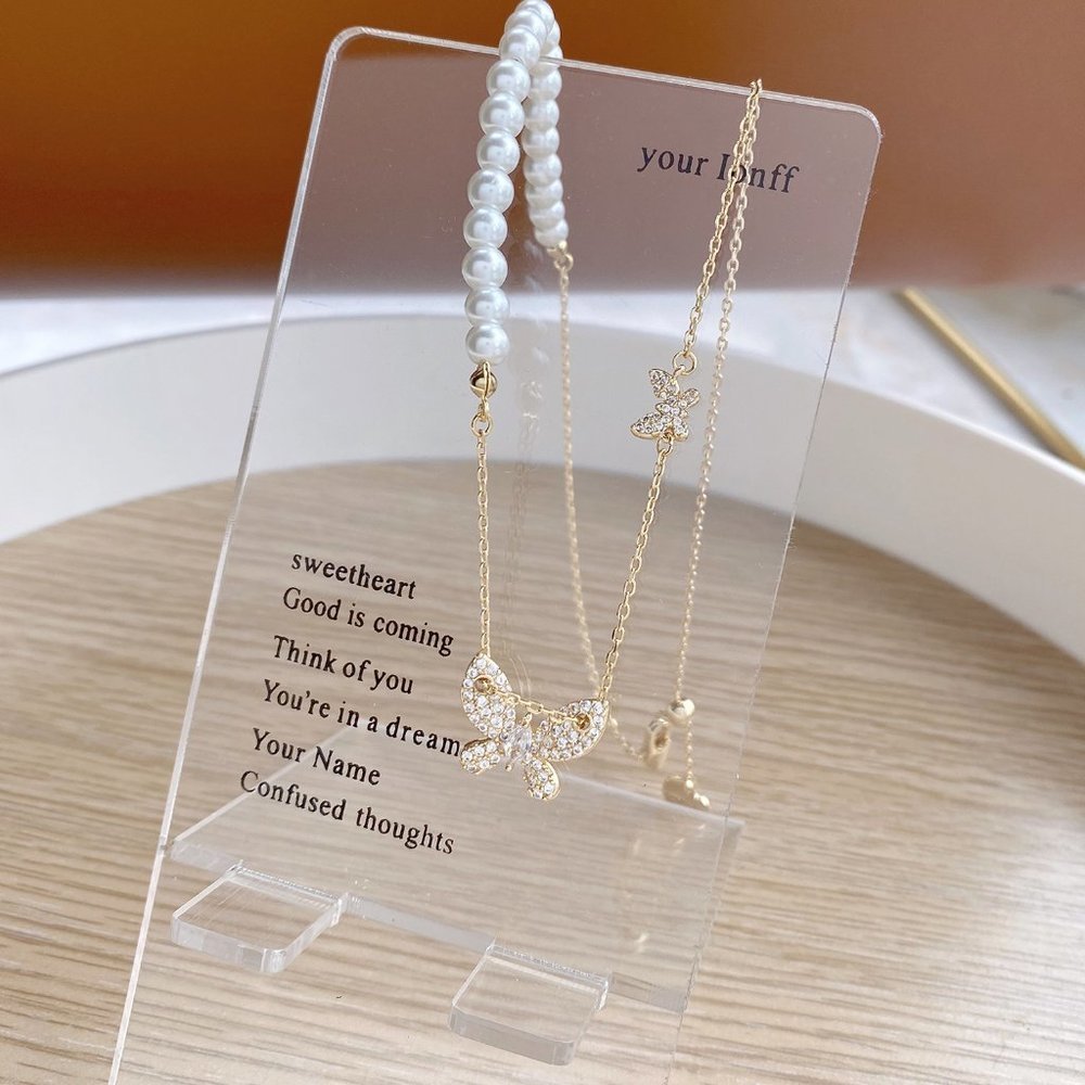 NEW 14K Gold Plated Diamond Butterfly Necklace b - Picture 6 of 7